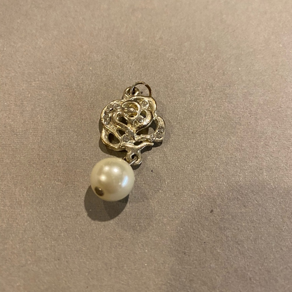 Silver Rose, Pearl Necklace Charm